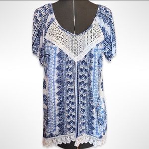 Absolutely Famous Lace Yoke Floral Blouse